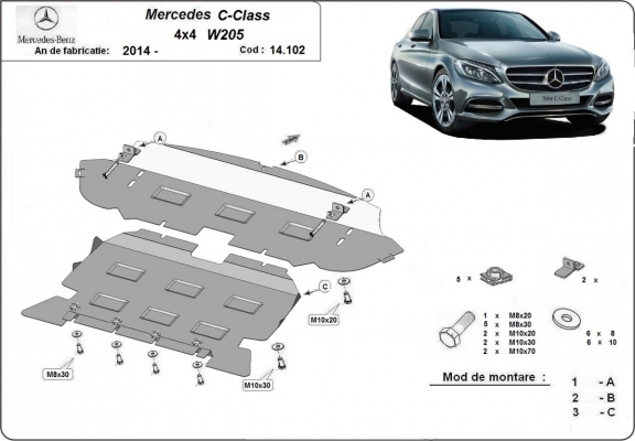 Cubre carter metalico Mercedes C-Class W205 - 4x4