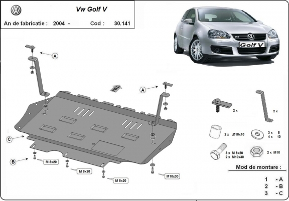Cubre carter metalico Vw golf mk5