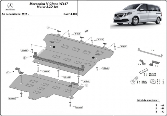 Cubre carter metalico Mercedes V-Class W447 - 2.2 D