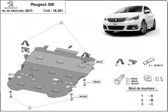 Cubre carter metalico Peugeot 308