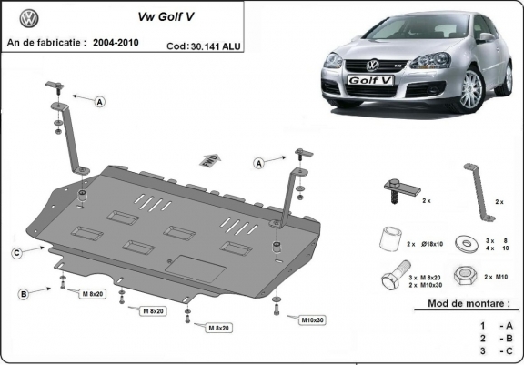 Cubre carter de aluminio Vw Golf mk5