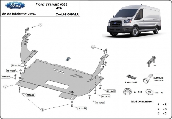 Cubre carter de aluminio Ford Transit V363 - 4x4