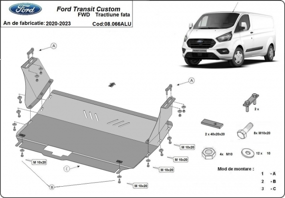 Cubre carter de aluminio Ford Transit Custom - FWD
