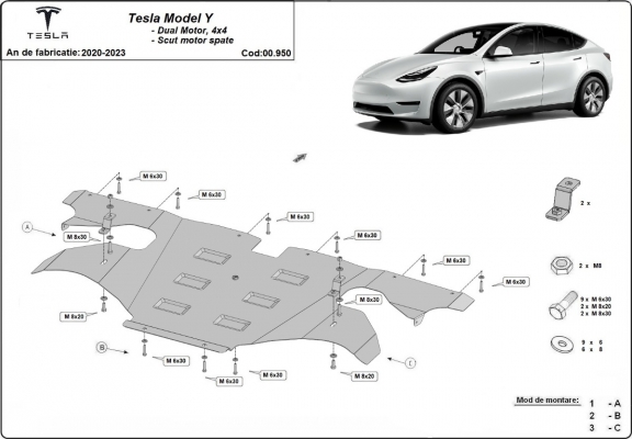 Cubre carter del motor trasero eléctrico Tesla Model Y AWD