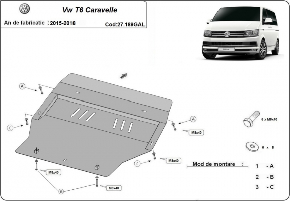 Cubre carter de acero galvanizado Volkswagen Transporter T6 Caravelle