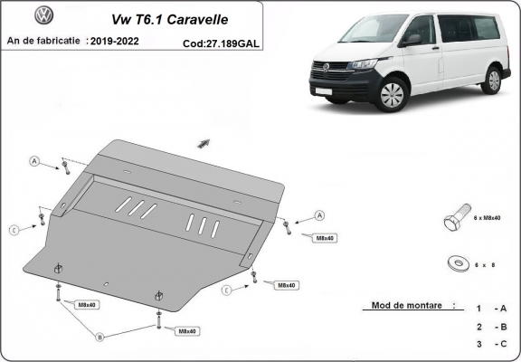 Cubre carter de acero galvanizado Volkswagen Transporter T6.1Caravelle