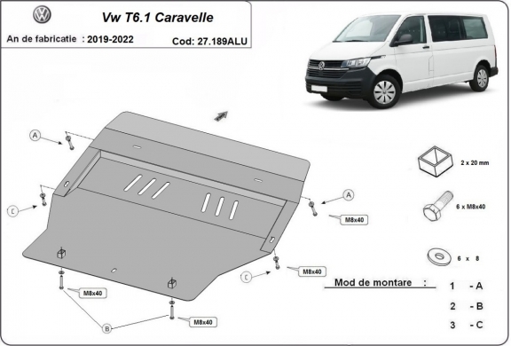 Cubre carter de aluminio Volkswagen Transporter T6.1 Caravelle