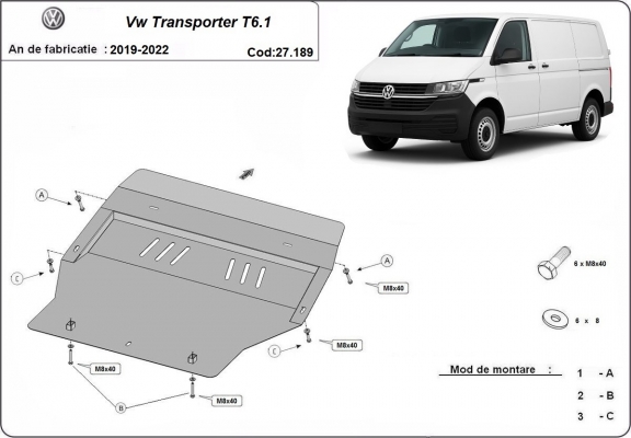 Cubre carter metalico Volkswagen Transporter T6.1