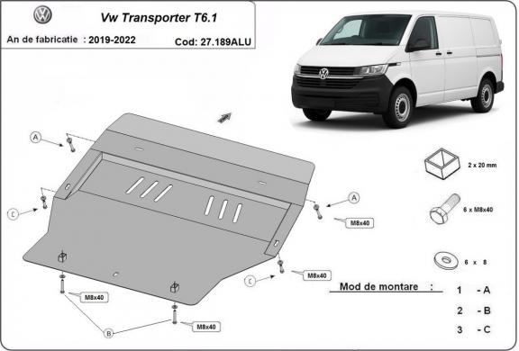 Cubre carter de aluminio Volkswagen Transporter T6.1