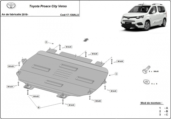 Cubre carter de aluminio Toyota Proace City Verso