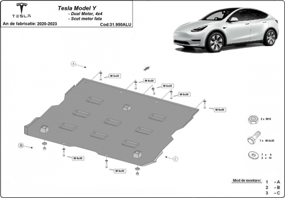 Protección frontal del motor eléctrico en aluminio – Tesla model Y
