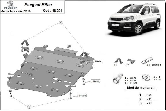 Cubre carter metalico Peugeot Rifter / Partner
